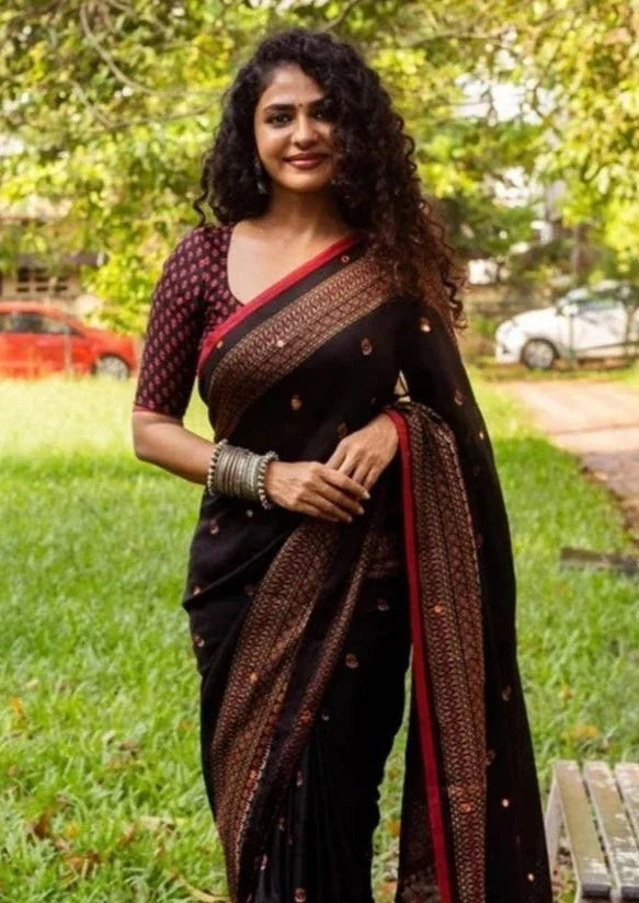 GoSriKi Women's Jute Silk Saree With Blouse Piece
