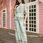 Aqua Blue Rayon Paisley & Floral Printed Top with Matching Bottom - Eesha - Swadesiicart