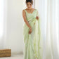 Attractive Looking Georgette Thread, Sequance Embroidery Work Party Wear Saree - Pista