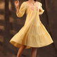 Juniper Women's Yellow Cotton Slub Solid Embroidered Tiered Dress | Swadesiicart