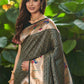 Vishnu Weaves Women's Bottle Green Paithani Silk Minakari Zari Woven Saree with Unstitched Blouse - Swadesiicart