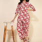 Janasya Women's Red Cotton Cambric Floral Printed Casual Straight Top Set | Swadesiicart