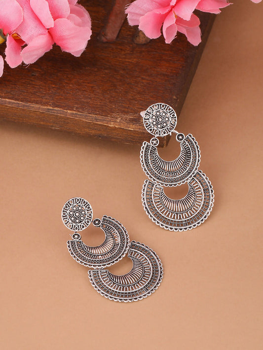 NVR Women Silver Plated Crescent Shaped Drop Earrings | Swadesiicart