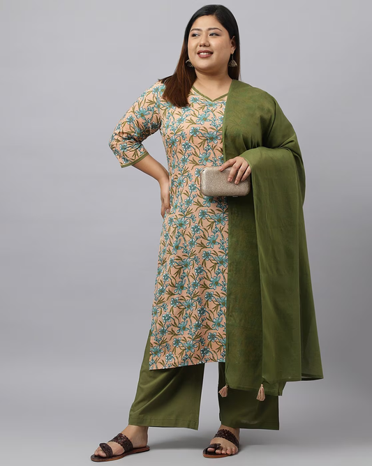Janasya Women's Peach Cotton Straight Casual Kurta Set | Swadesiicart