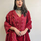 trueBrowns Red Velvet Embroidered Slit Kurta | Swadesiicart