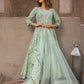 Pomcha Jaipur Aqua Green Hand Block Print Anarkali Set | Swadesiicart