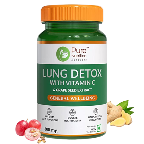 Pure Nutrition Lung Detox with Vitamin C & Grape Seed Extract Veg Capsules - Swadesiicart