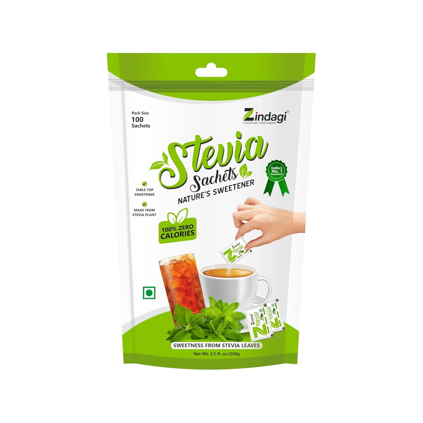 Zindagi Stevia Nature's Sweetener Sachets | Swadesiicart