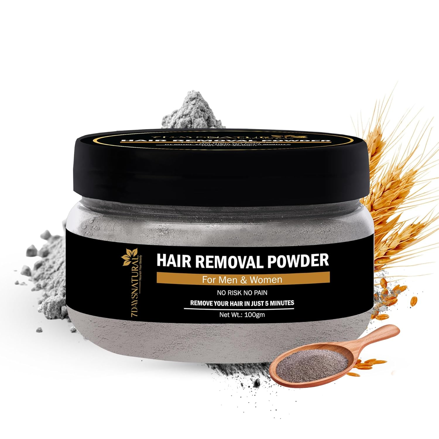 7 Days Pure Hair Removal Powder Three in one Use For Powder D-Tan Skin, Removing Hair Cream - Swadesiicart