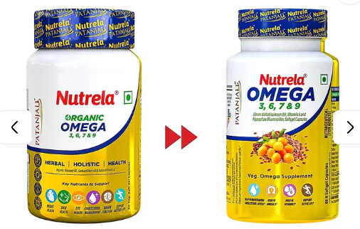 Patanjali Nutrela Organic Omega 3, 6, 7, 9 Capsules | Complete Essential Fatty Acid Supplement - Swadesiicart