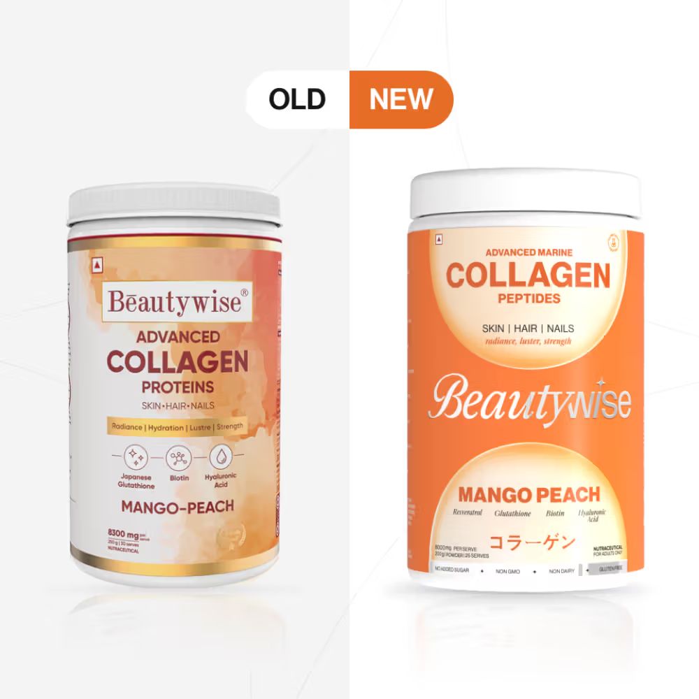 Beautywise Advanced Marine Collagen Anti-Aging Powder - Glutathione, HA & Biotin - Mango-Peach | Swadesiicart