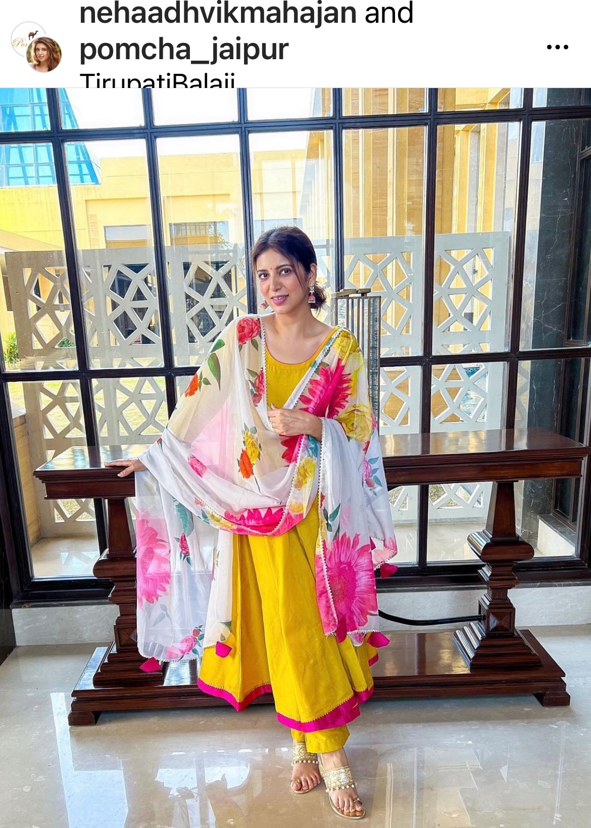 Pomcha Jaipur Sunflower Cotton Silk Yellow Anarkali | Swadesiicart