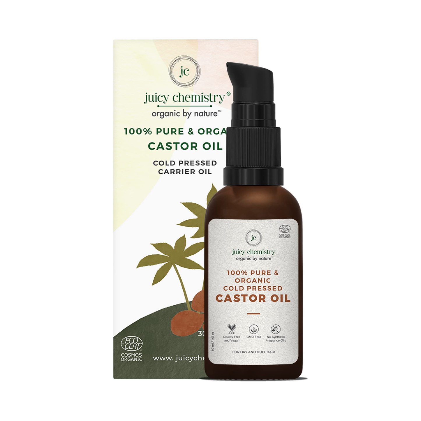 Juicy Chemistry Pure & Organic Castor Cold Pressed Carrier Oil - Swadesiicart