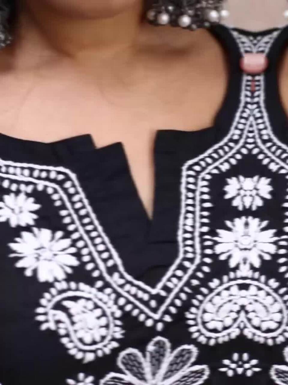 ADA Women Sustainable Black & White Paisley Chikankari Hand Embroidered Straight Kurta | Swadesiicart