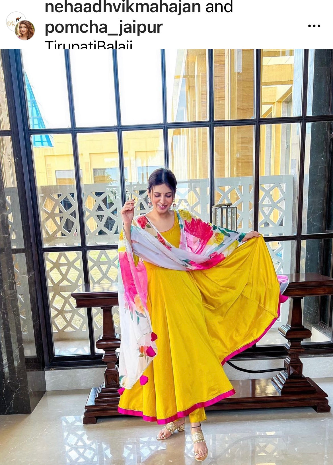 Pomcha Jaipur Sunflower Cotton Silk Yellow Anarkali | Swadesiicart
