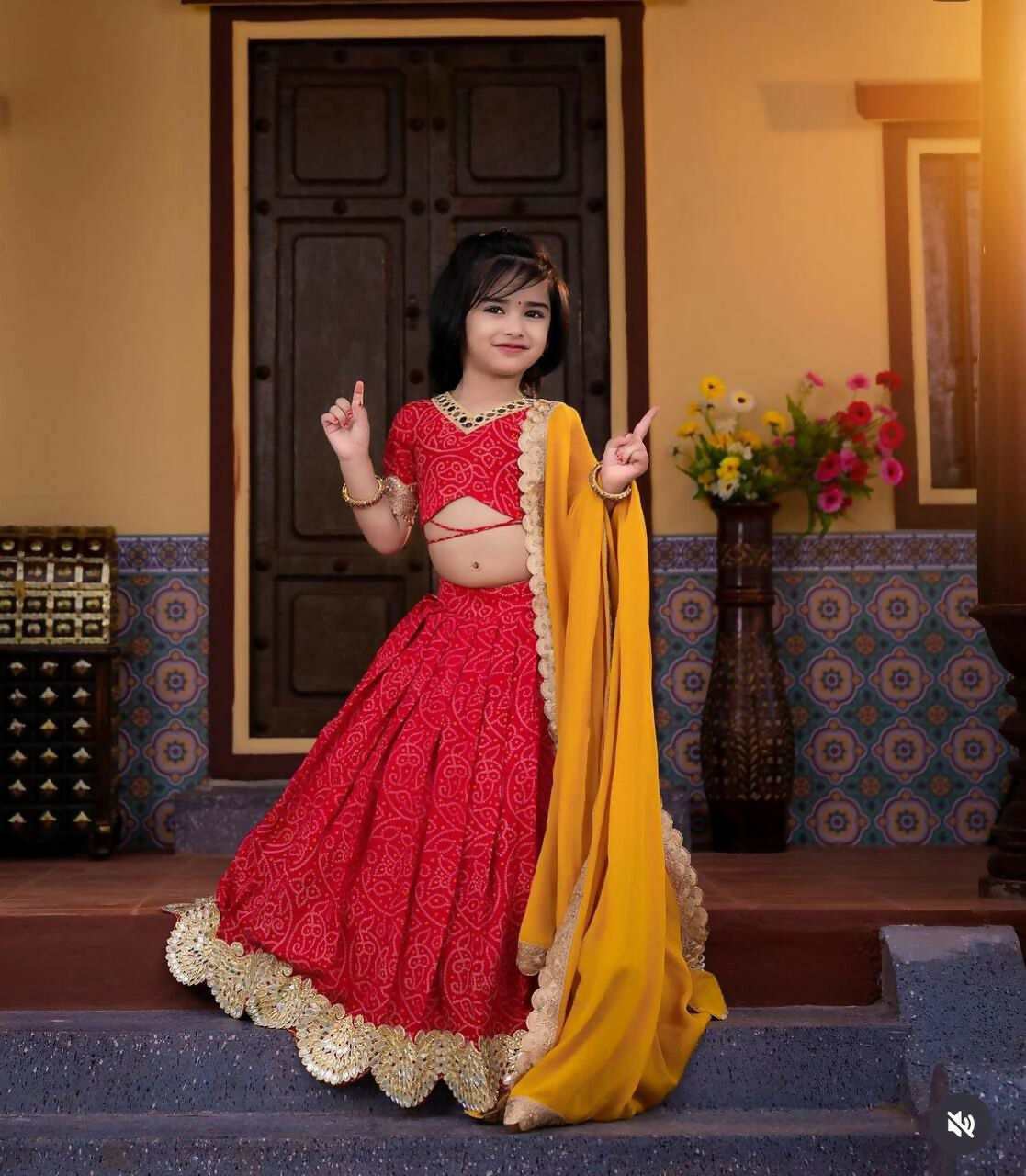 Jyoti Fashion Beautiful Red Faux Georgette Digital Printed with Sequins Embroidered Kids Lehenga Choli Set | Swadesiicart