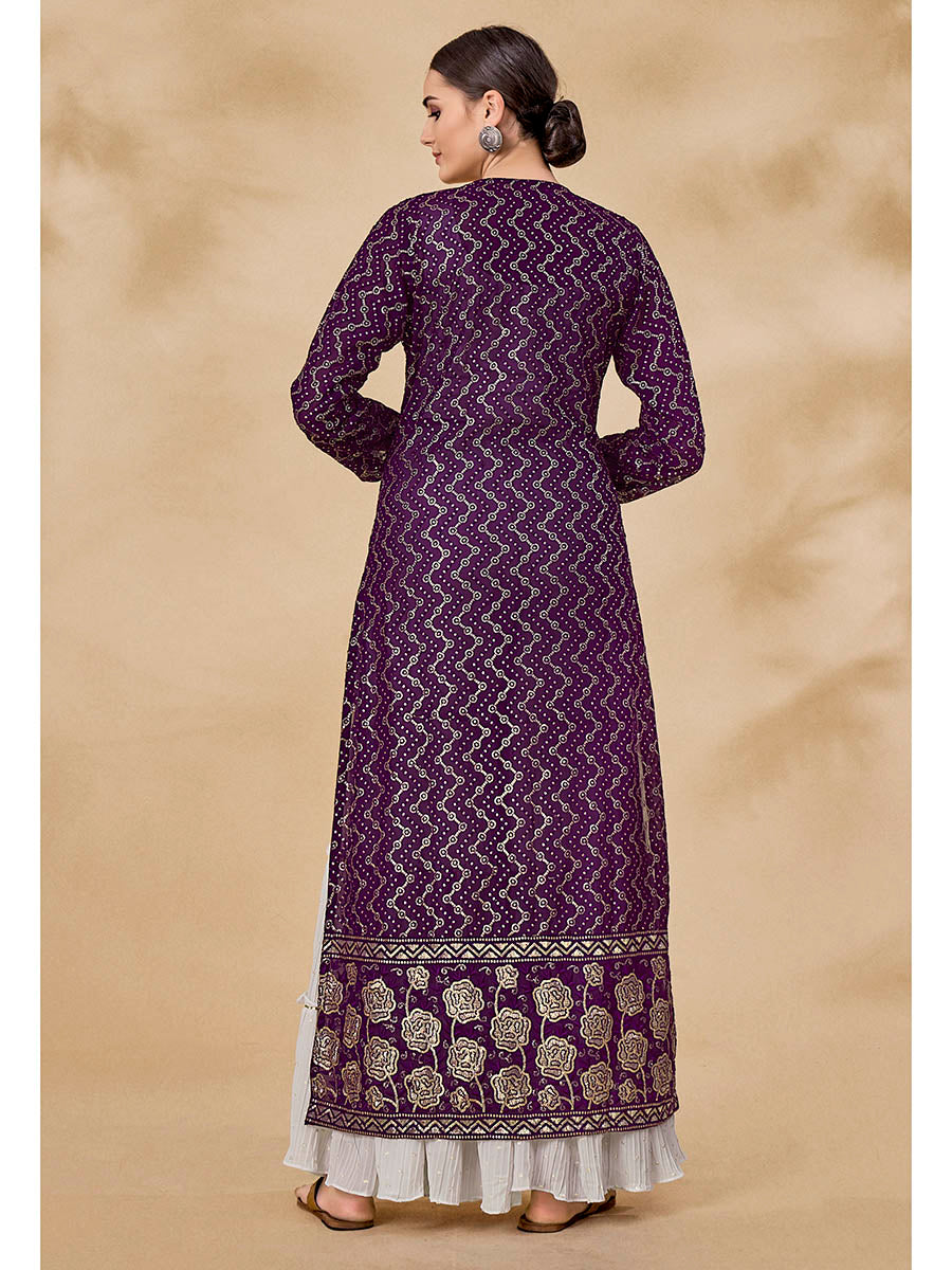 Myra Purple Jacket Style Sharara Suit | Swadesiicart