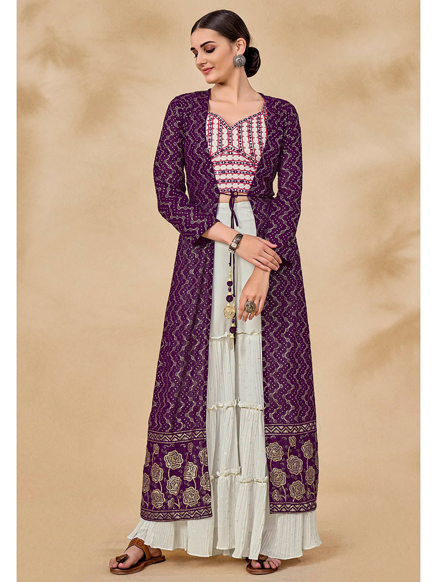 Myra Purple Jacket Style Sharara Suit | Swadesiicart
