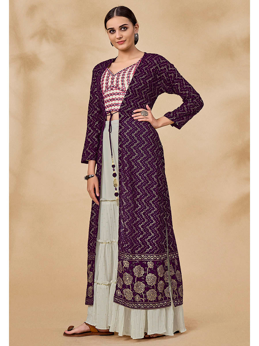 Myra Purple Jacket Style Sharara Suit | Swadesiicart