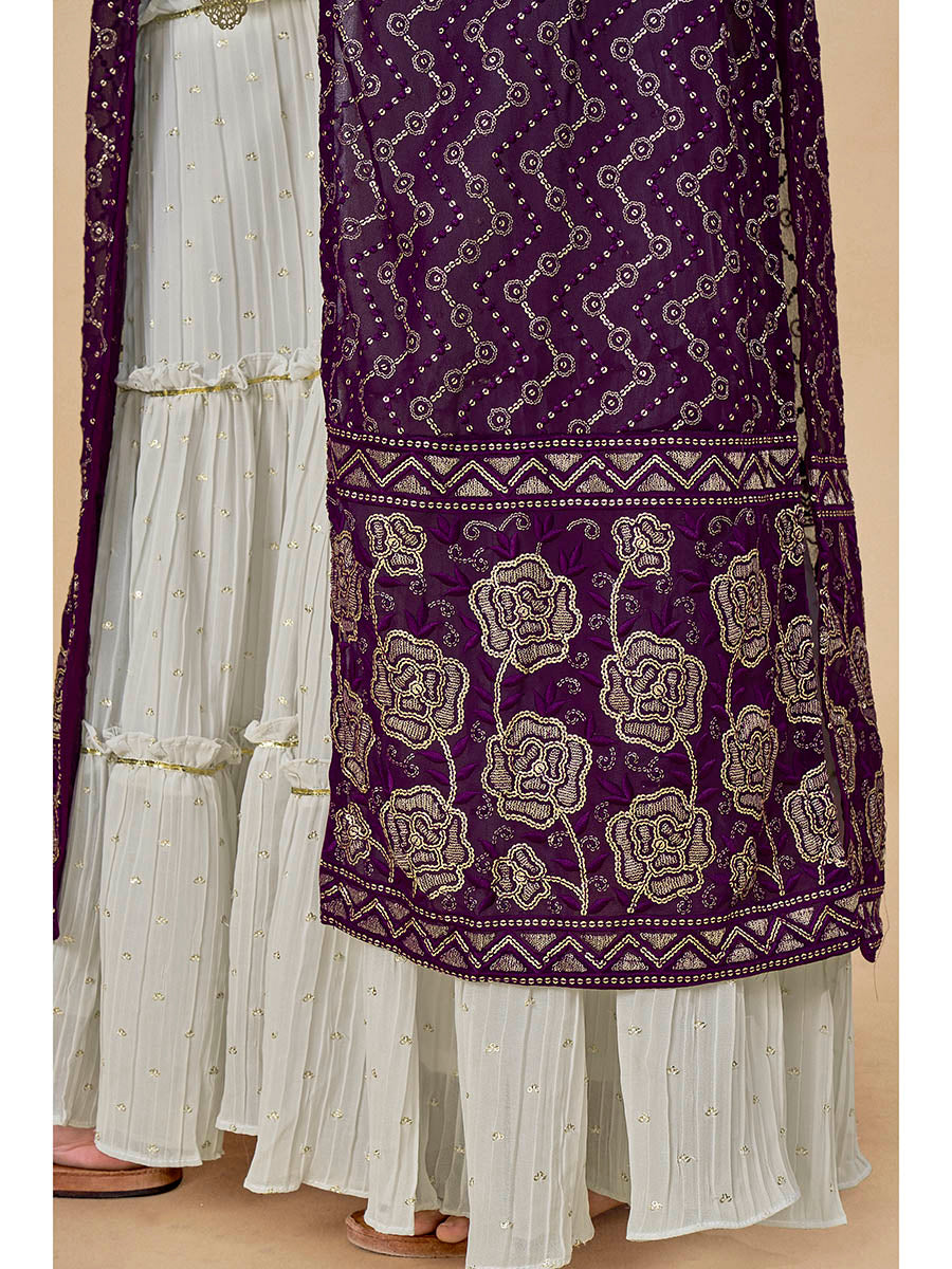 Myra Purple Jacket Style Sharara Suit | Swadesiicart