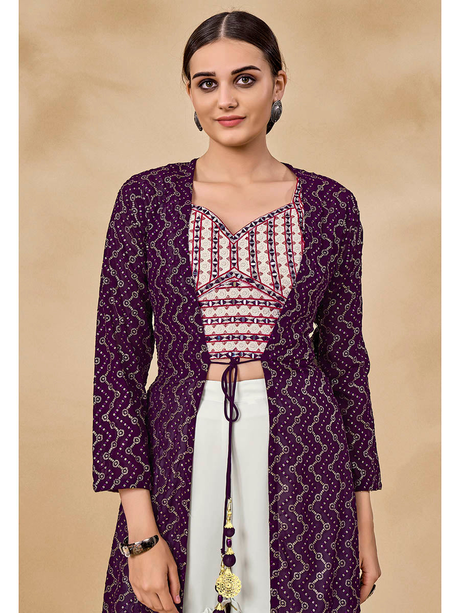 Myra Purple Jacket Style Sharara Suit | Swadesiicart