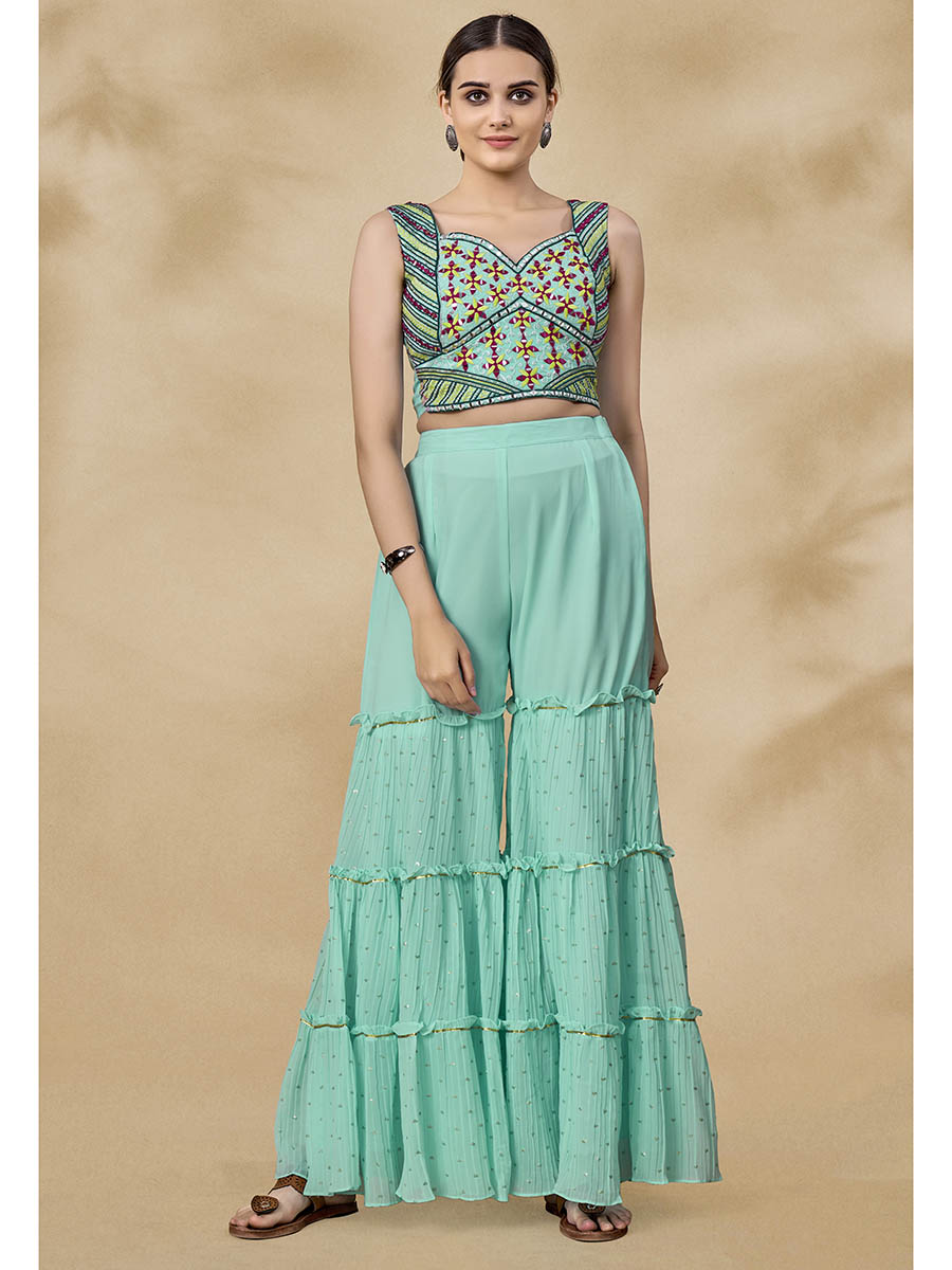 Myra Pink Jacket Style Sharara Suit | Swadesiicart