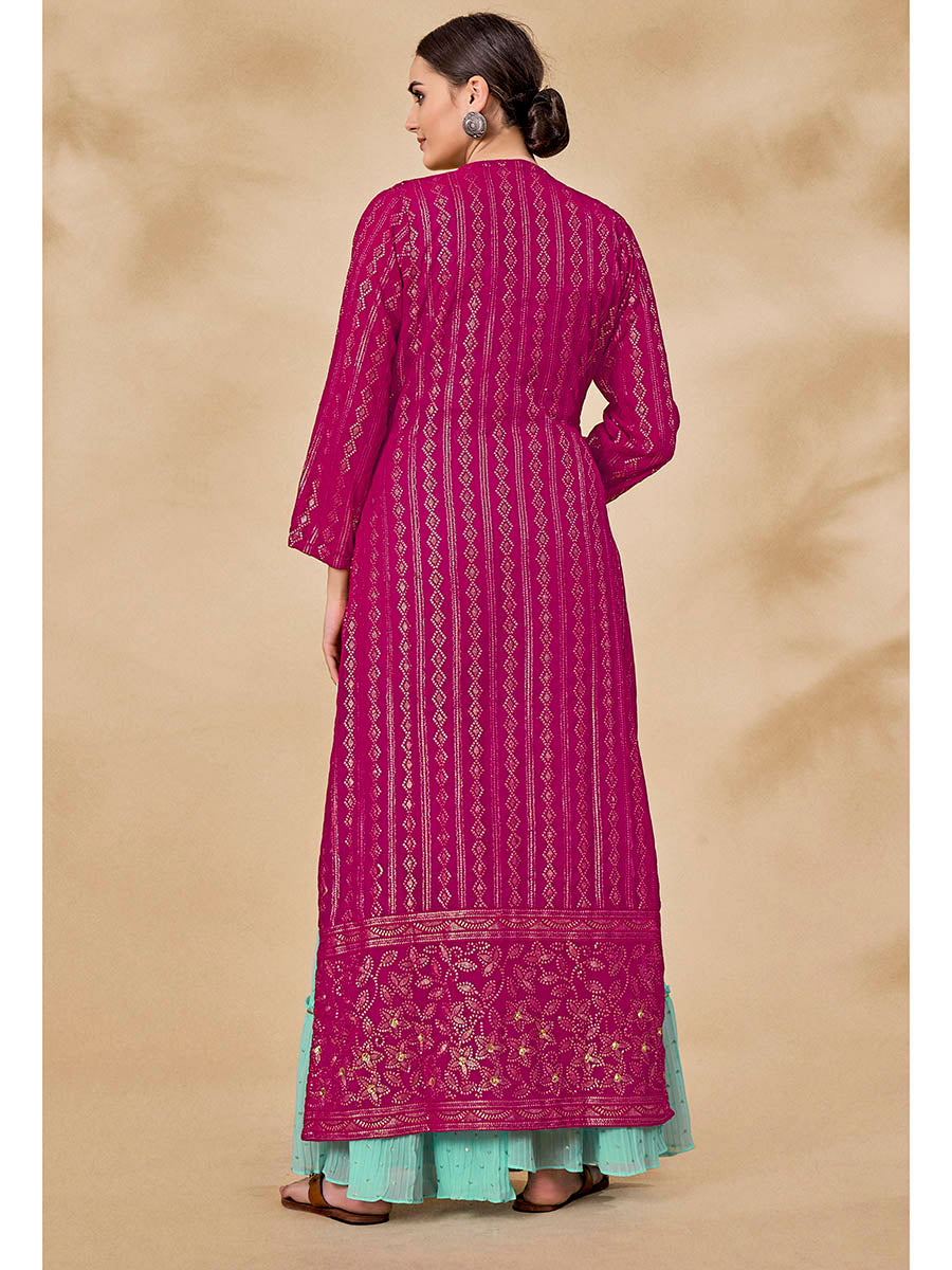 Myra Pink Jacket Style Sharara Suit | Swadesiicart