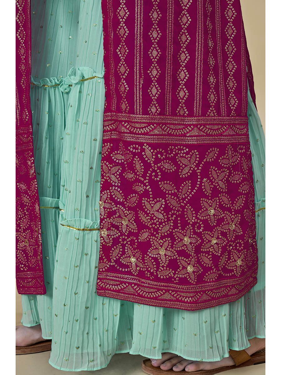 Myra Pink Jacket Style Sharara Suit | Swadesiicart