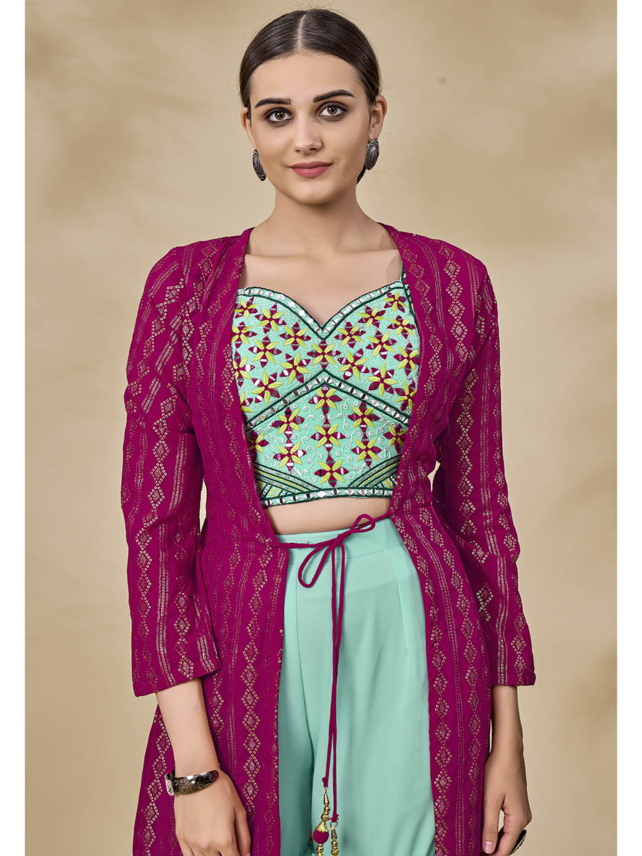 Myra Pink Jacket Style Sharara Suit | Swadesiicart