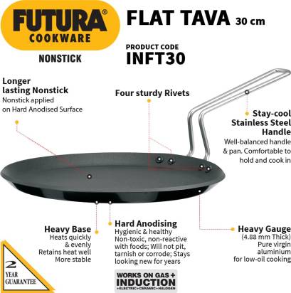 Hawkins Futura Non-stick Flat Tava 30 cm Diameter (INFT30) - Swadesiicart