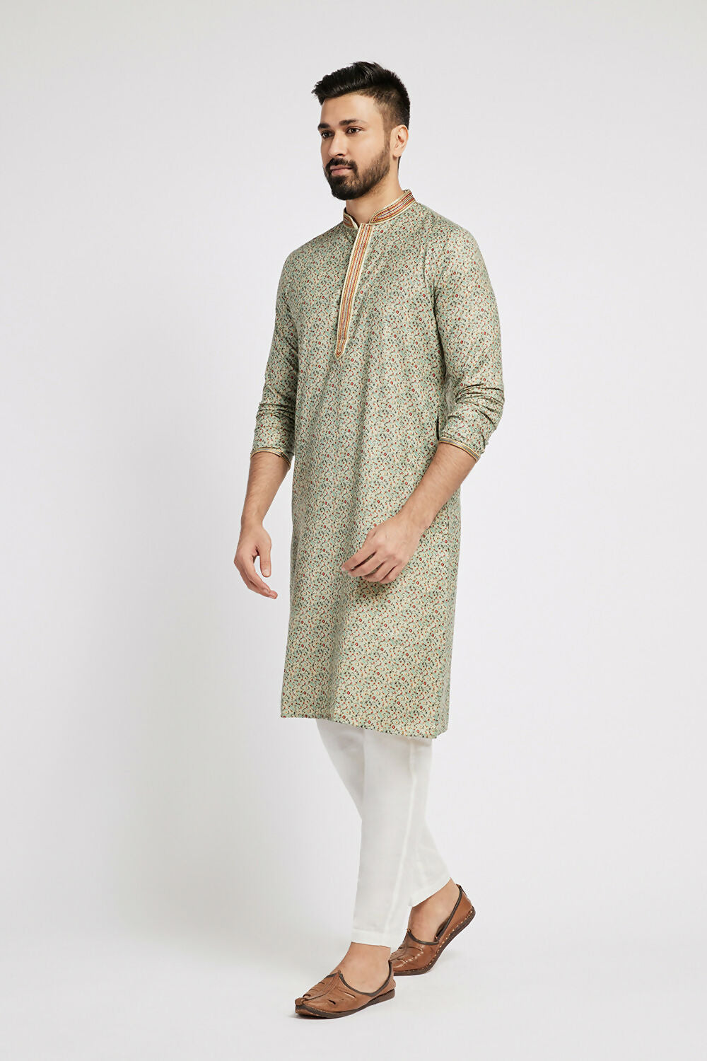 Ethnic India Blue Men's Kurta Floral Polyester | Swadesiicart