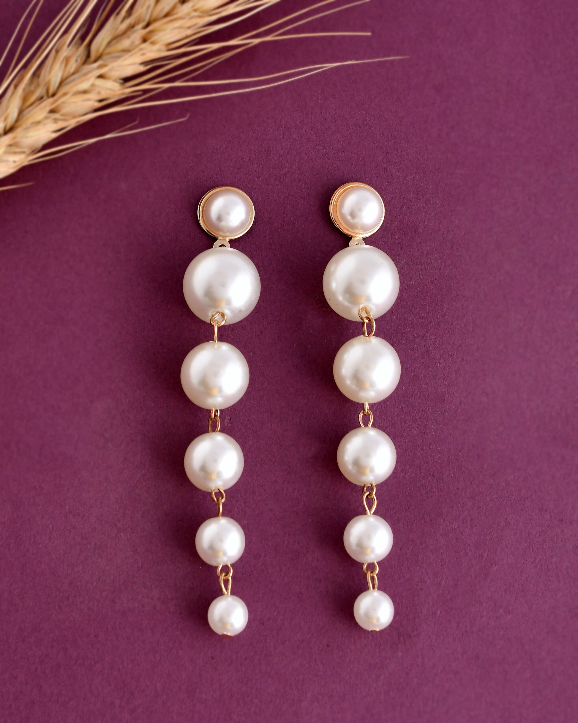 VOJ Women Gold Tone Pearl Stainless Steel Drops & Danglers Earrings - Swadesiicart
