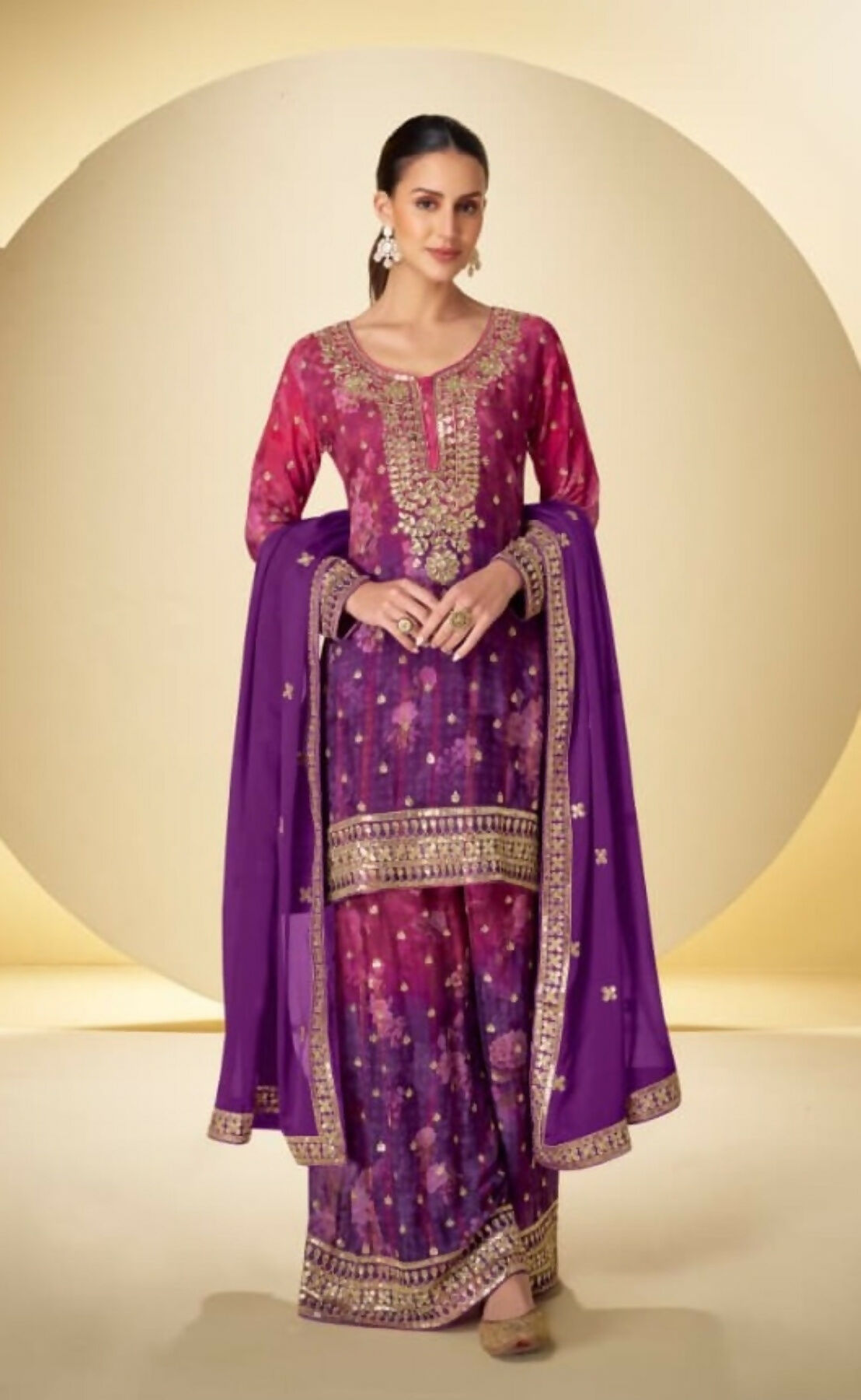 Anaita Purple Chinon Silk Readymade Suit with Sequence Work