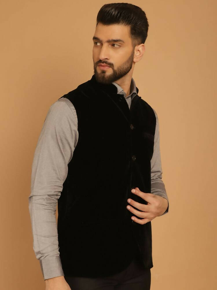 Even Apparels Nehru Jacket With Welt Pockets - Black | Swadesiicart