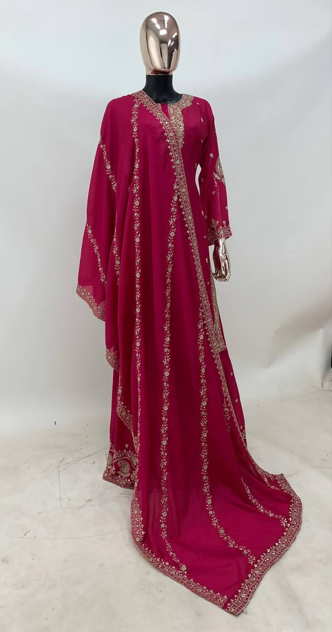 Lorenvalley Fashion Pink Chinon Embroidery With Sequince Work Salwar Kameez Stitched | Swadesiicart