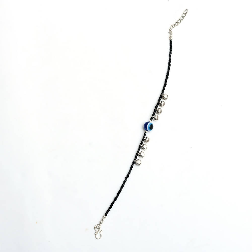 Mominos Fashion Kamal Johar Nazariya Silver/Black Anklets | Swadesiicart