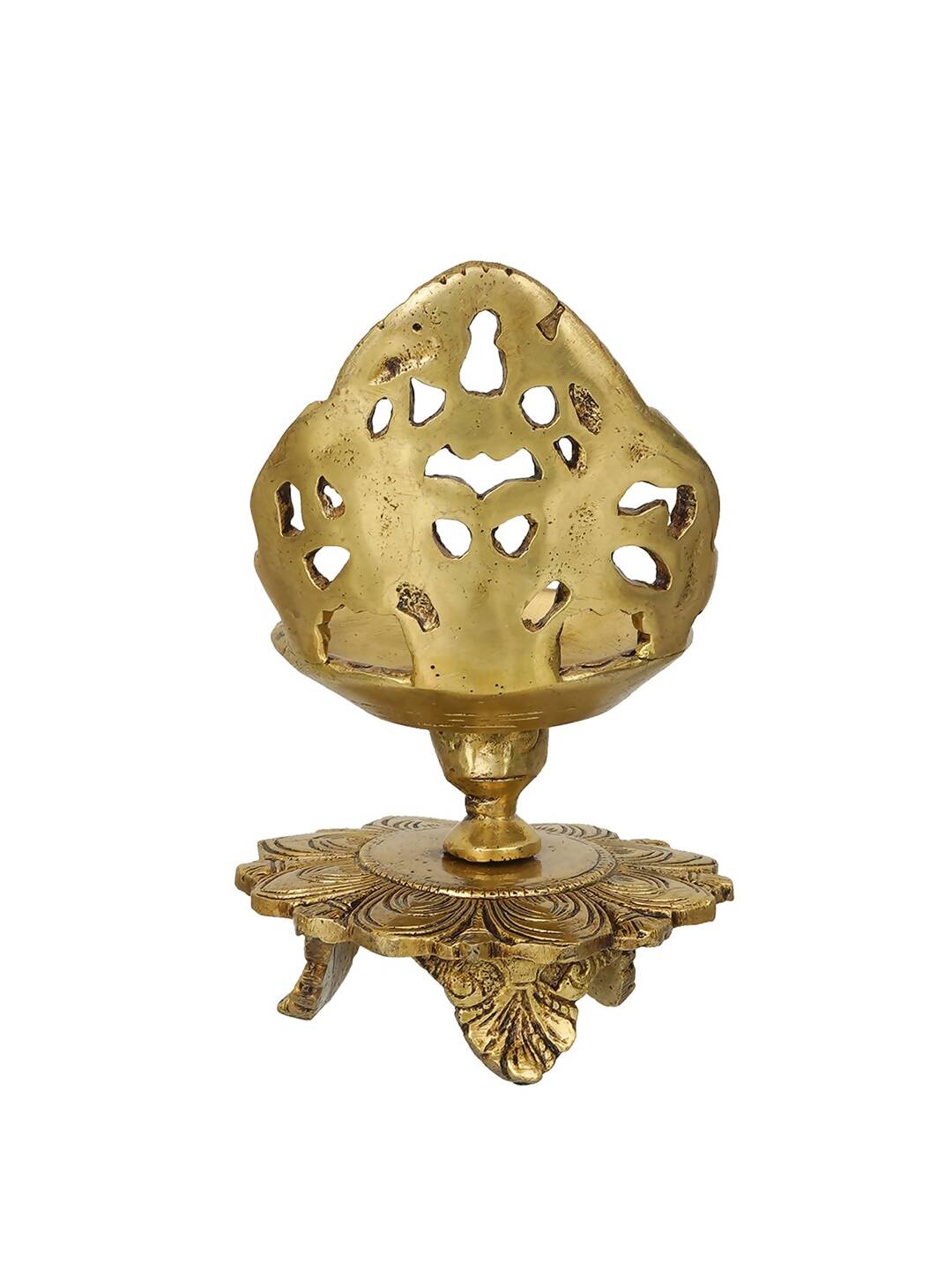eCraftIndia Golden Decorative Handcrafted Brass Diya Stand | Swadesiicart