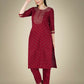 Jyoti Fashion Women's Maroon Cotton Magic Slub Embroidery & Sequence work Kurta with Trouser & Dupatta | Swadesiicart