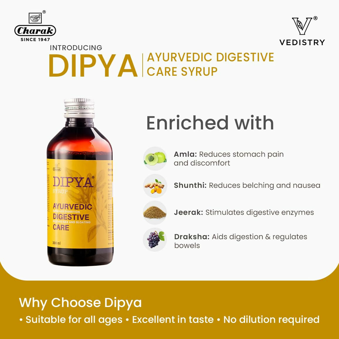 Dipya Ayurvedic Digestive Care Syrup - Swadesiicart