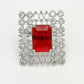 NVR Women's Red & Silver CZ-Studded Square-Shaped Adjustable Finger Ring | Swadesiicart