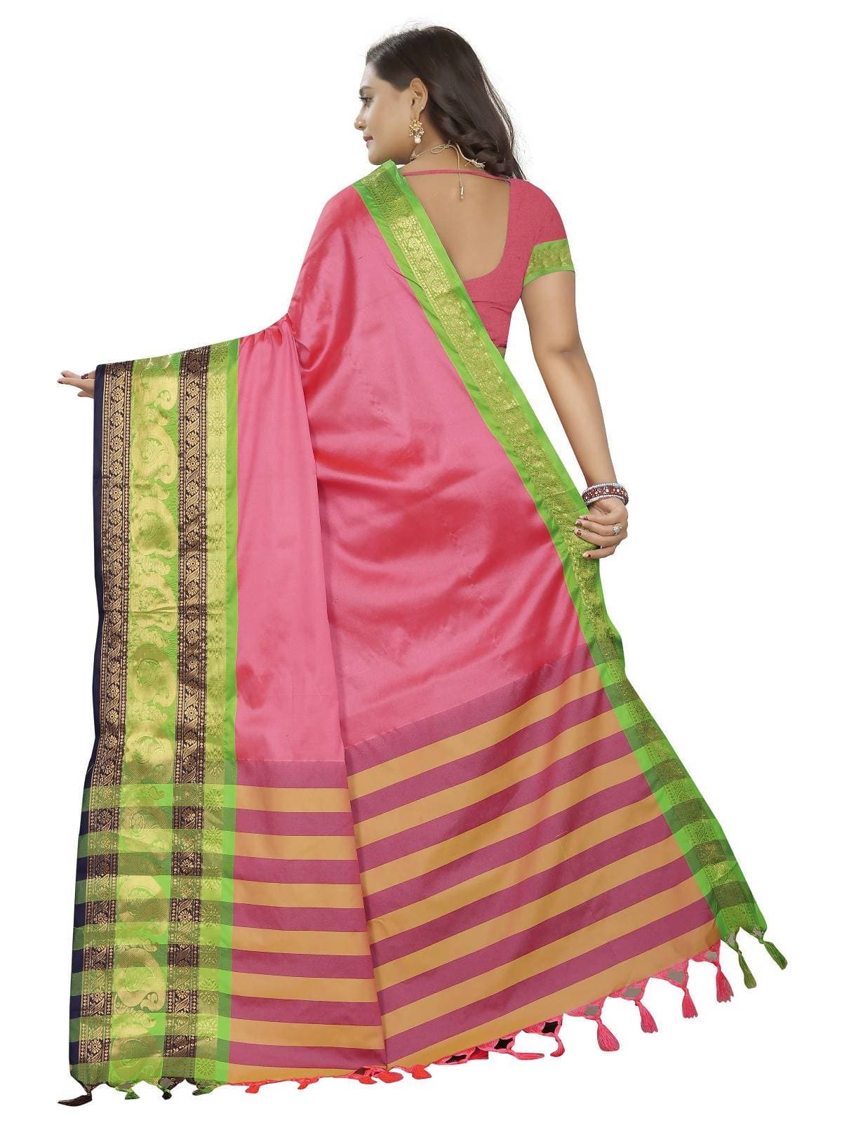 Vamika Banarasi Silk Pink Weaving Saree | Swadesiicart