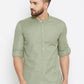 Even Apparels Green Color Men's Pure Cotton Kurta With Band Collar | Swadesiicart