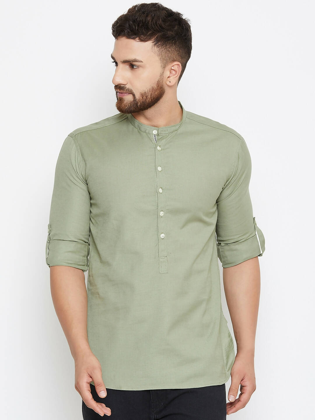 Even Apparels Green Color Men's Pure Cotton Kurta With Band Collar | Swadesiicart