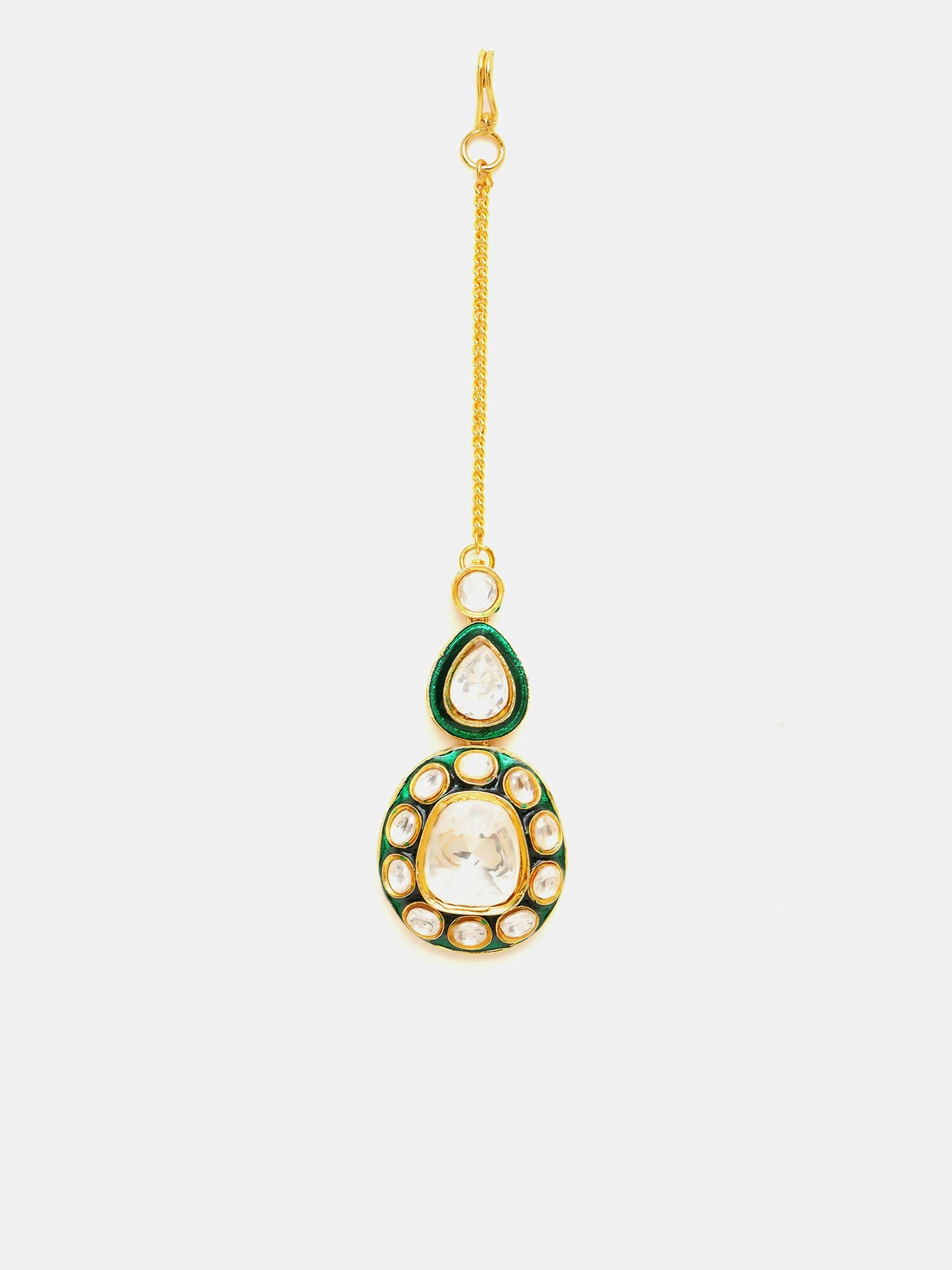 Ruby Raang Gold Polished White Kundan Maang Tikka | Swadesiicart