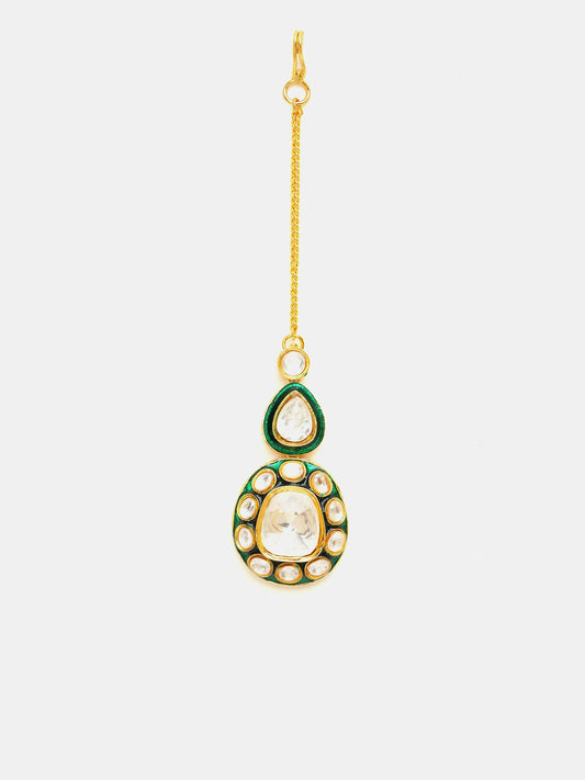 Ruby Raang Gold Polished White Kundan Maang Tikka | Swadesiicart