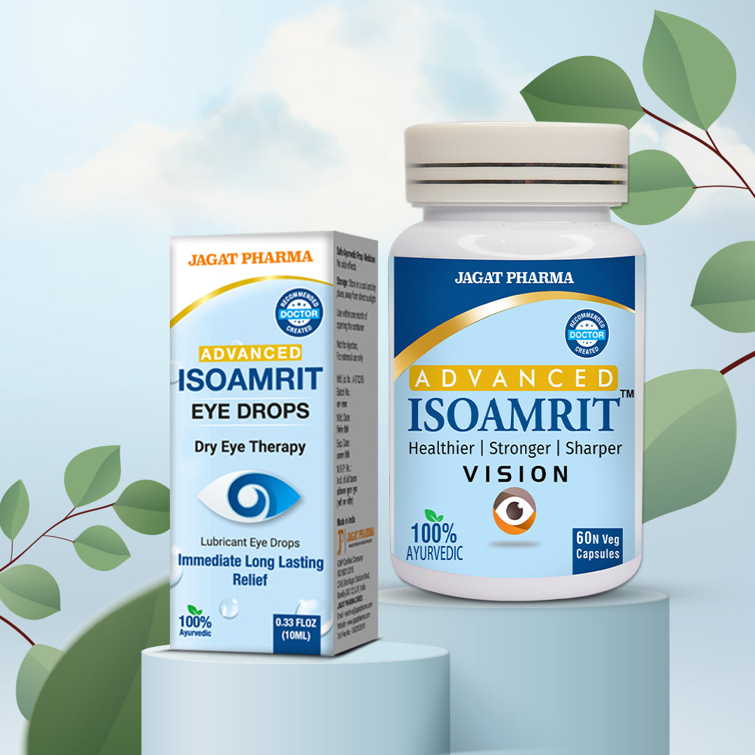 Jagat Pharma Iso Amrit Eye Drop + Iso Amrit Capsules Combo: Dual Action Relief From Dry Eyes | Swadesiicart
