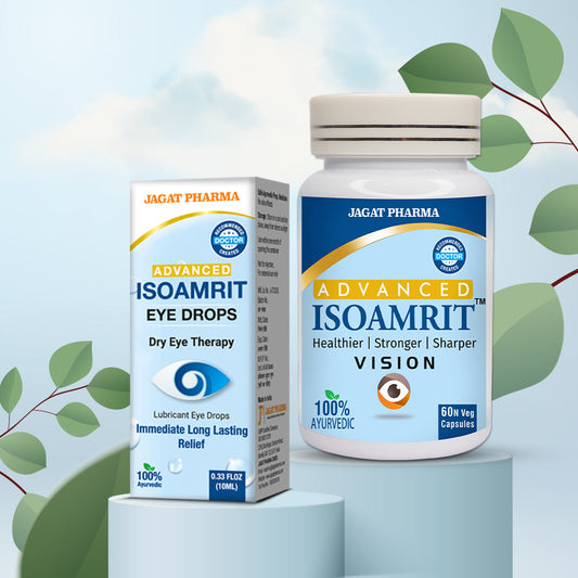 Jagat Pharma Iso Amrit Eye Drop + Iso Amrit Capsules Combo: Dual Action Relief From Dry Eyes | Swadesiicart