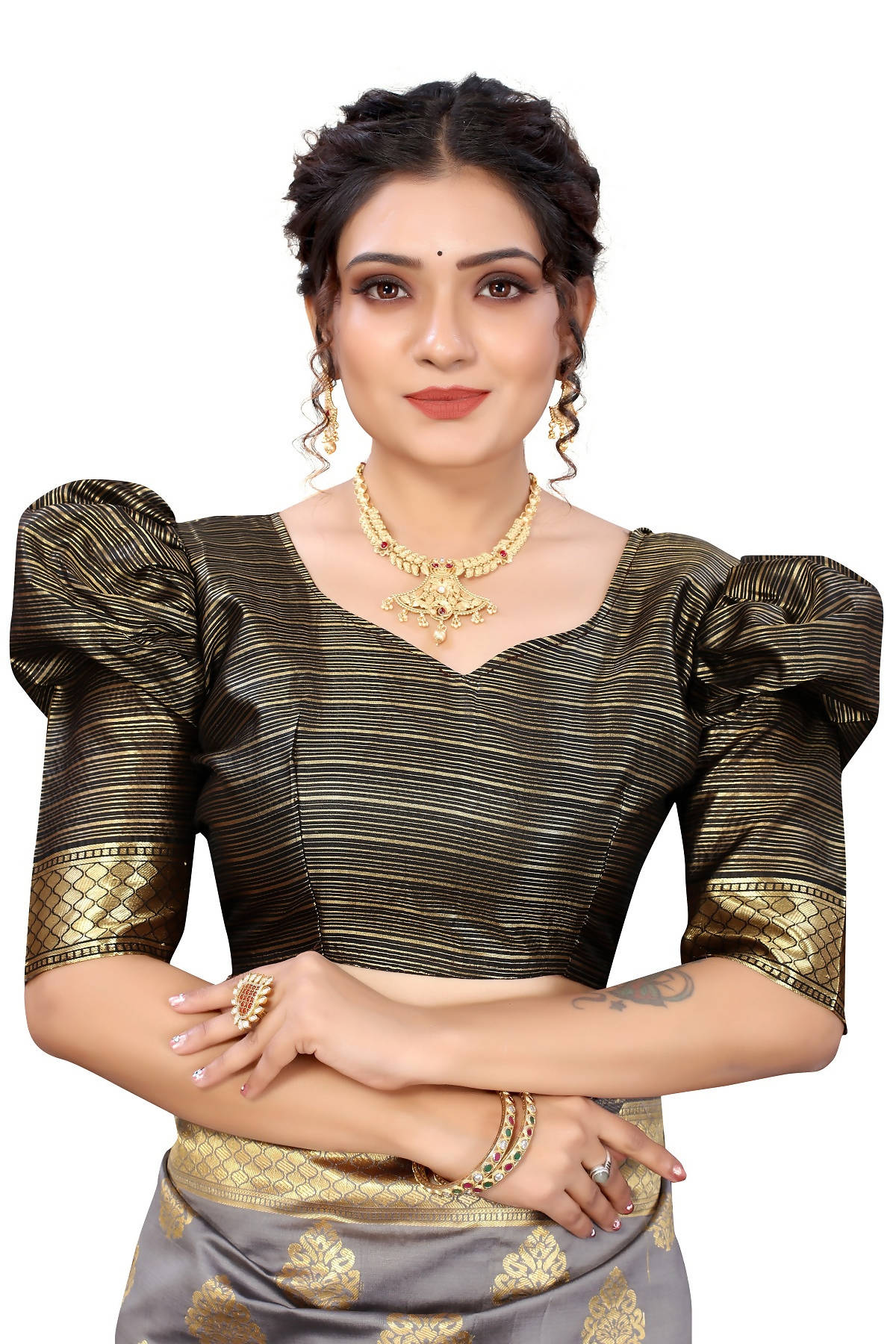 Vamika Ethnic Fire Grey Weaving Banarasi Jacquard Saree | Swadesiicart
