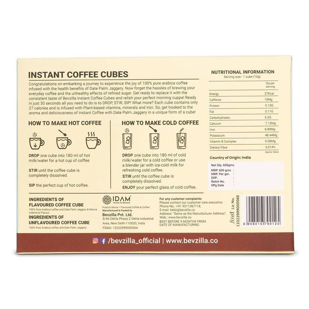 Bevzilla Instant Coffee Cubes Pack with Organic Date Palm Jaggery | Swadesiicart