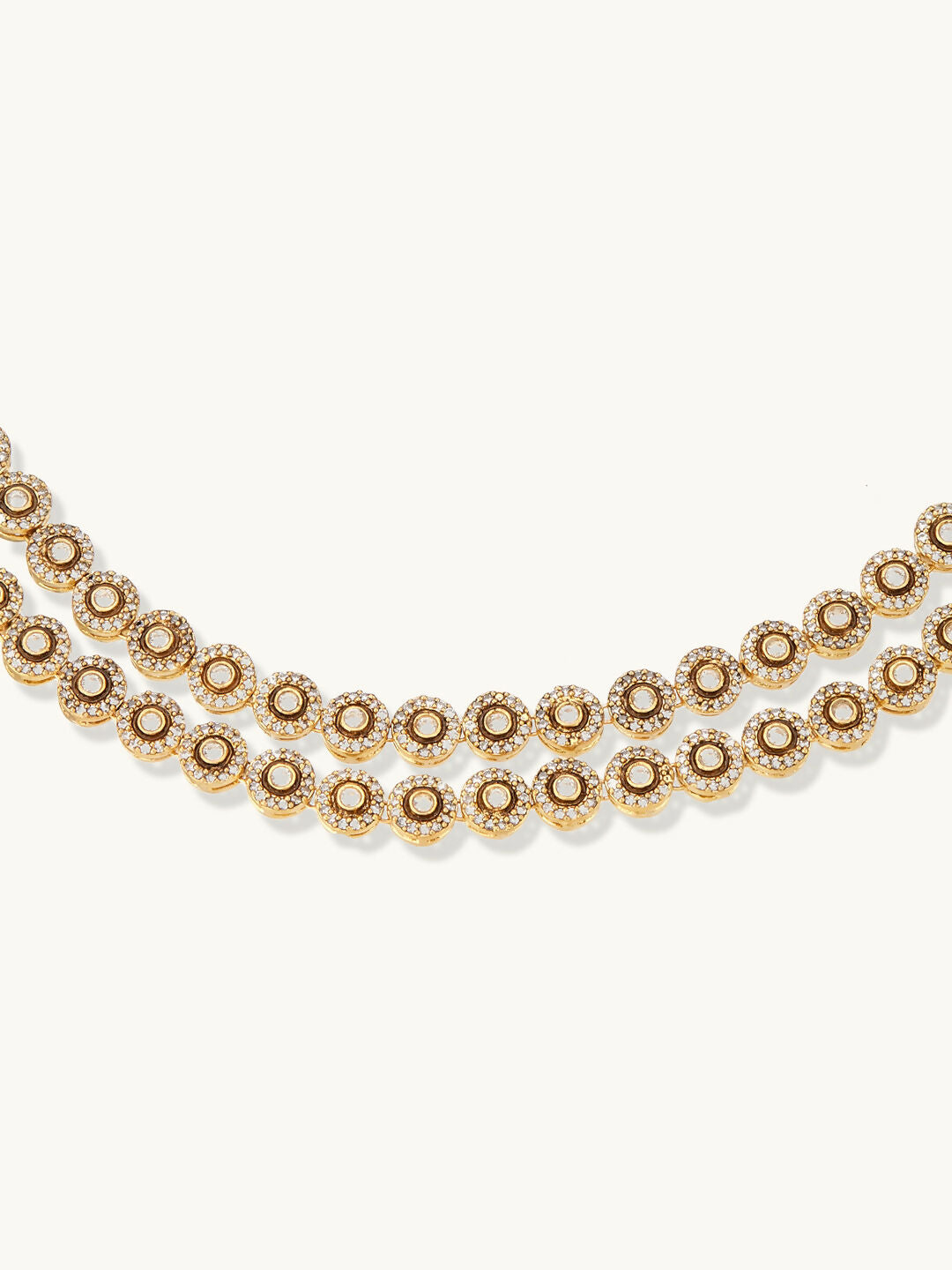 Nuyug 22K Gold-Plated Zircon Studded Enamel Embellished Dual Layered Necklace Set | Swadesiicart